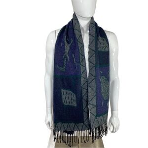 Soft Warm Cave Painting Animal Design Long Tassel Scarf